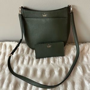 Kate spade forest green crossbody & wallet